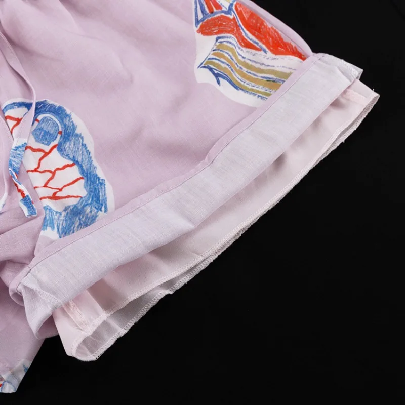 Strandurlaub-Print 2-teiliges Set Sommer Damen Kurzarm-Shirt & Shorts Lässige Leinen Tropische Lockere Loungewear – Detail 11