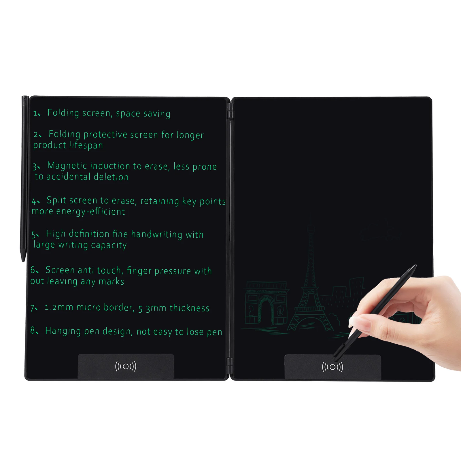 14.3-inch Folding Screen  LCD Superfine Handwriting Writing Board Meeting Magnetic to Eras Drawings Tablet Split screen