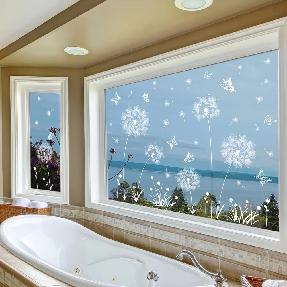 White for dandelion Pattern Window Sticker PVC Material for Indoor Decoration on Walls and Shopfront Glass Surfaces