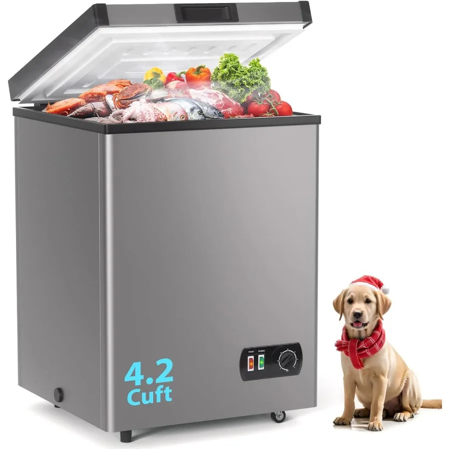 

LifePlus Chest Freezer 4.2 Cubic Feet Small Deep Freezers Top Door with Removable Basket 7 Temperature Control Energy Saving Co