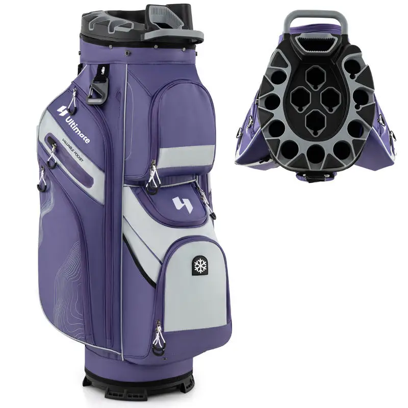 Golftasche mit 14 Fächern & Tragegurt & Regenschutz & 11 Taschen Leichte Golf-Cartbag lila