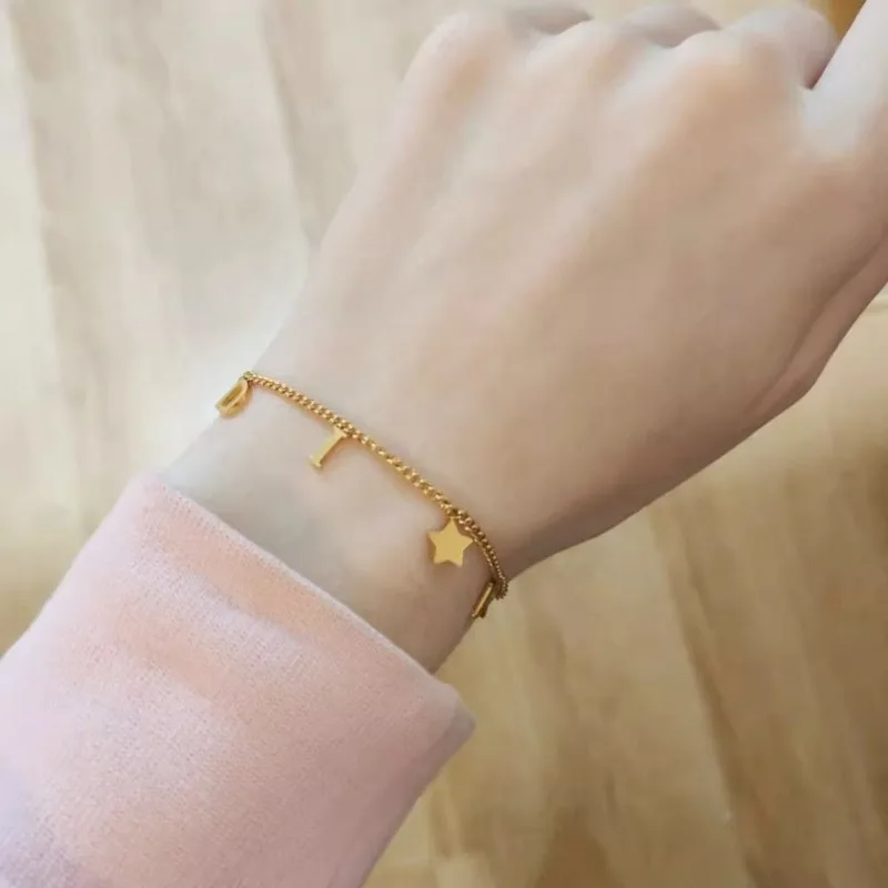 1Pc New Fashion Letter Star Pendant Bracelet for Woman, Simple Vintage Stainless Steel Bracelet Luxury Jewelry Accessories Gifts - view 5