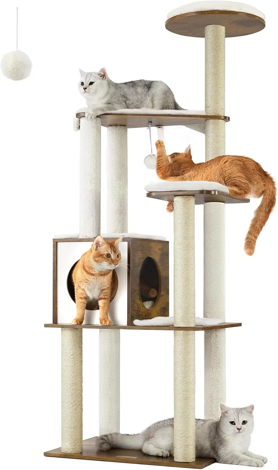 

Cat Tree, 64.6-Inch Modern Cat Tower, Multi-Level Condo with 5 Scratching Posts, Perch, Washable Removable Cushions, Cav