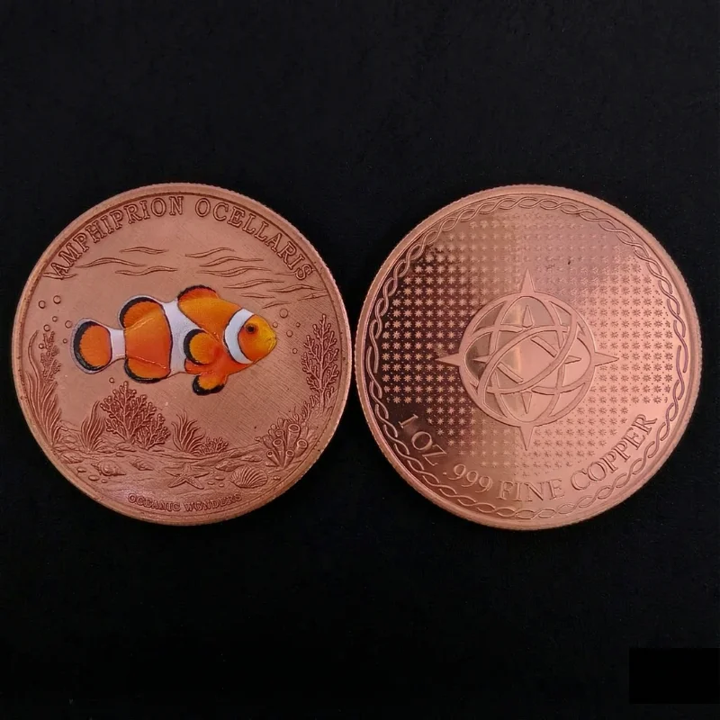 1 oz .999 Fine Copper Clownfish Round Amphiprion Ocellaris Oceanic Wonders Compass Coral Colorized Art Collection Gift