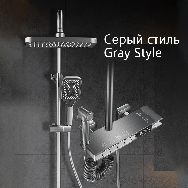 Imagem -03 - Top White Piano Shower Conjunto Banheiro Matte Gray Shower System Latão Banheira Torneira do Chuveiro Way Hot And Cold Digital Shower Set