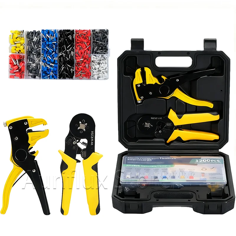 E-Type Terminal Crimping and Stripping Tool Set, Compatible with Cold Press Terminals for Electrical and DIY Wiring