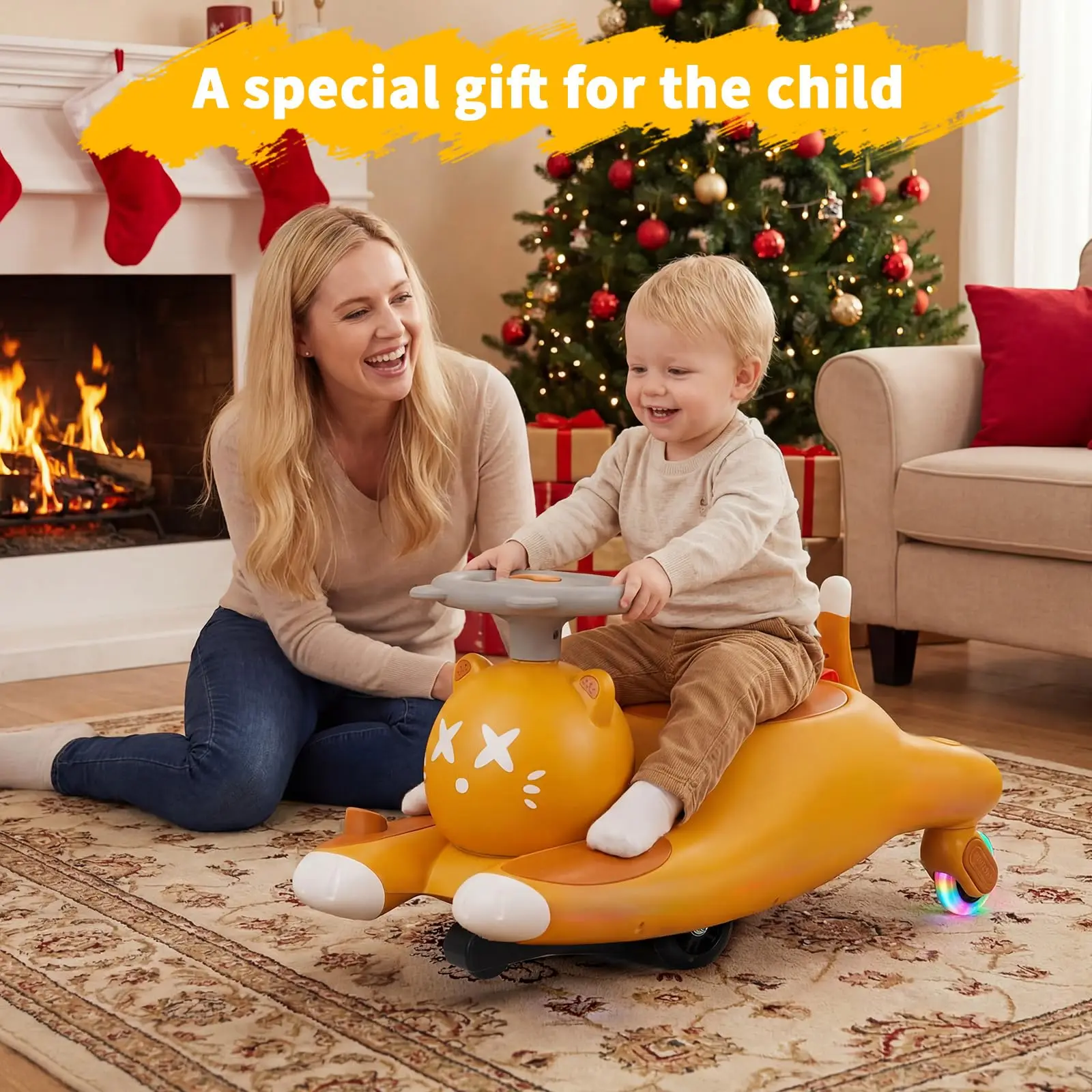 12V Electric Wiggle Car for Kids, 2-In-1 Powered Ride-On Swing Car, 180W Brushless Motor Up To 7.5 Mph, 360° Steering, Flashing Wheels, Wireless Music, Horn, Rechargeable, Age 3+