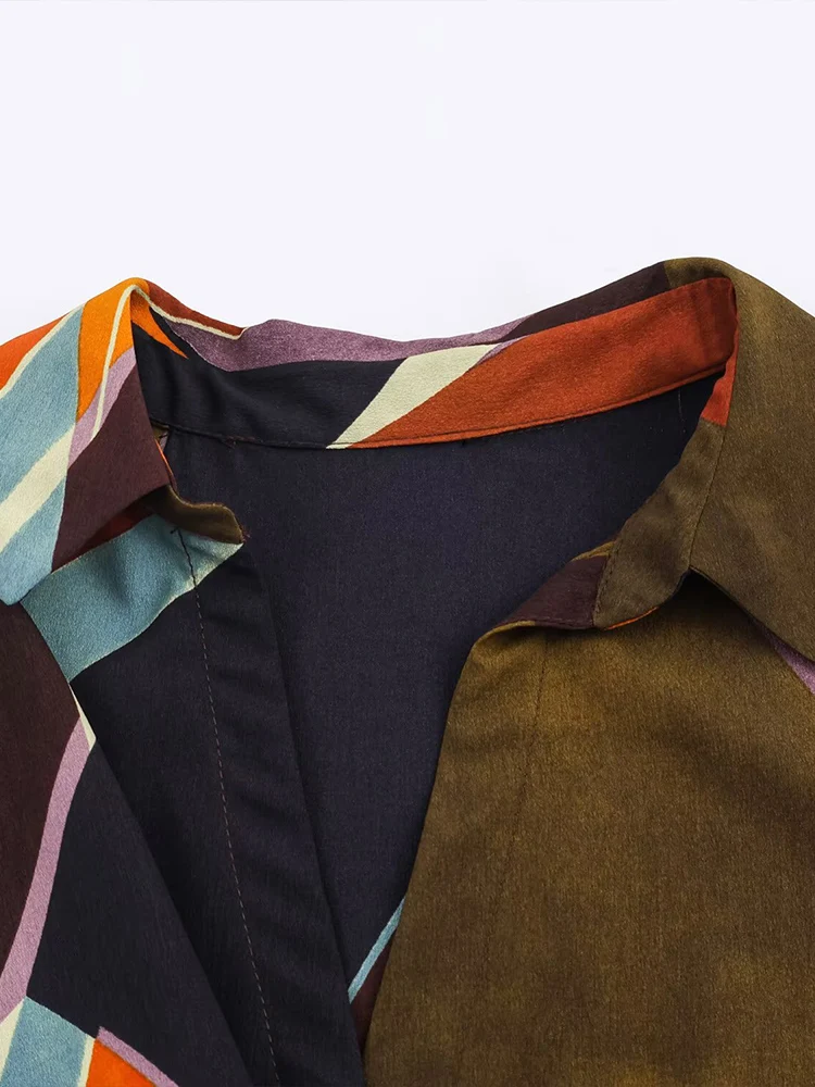 النمط الأوروبي والأمريكي الخريف موضة جديدة المرأة تصميم الشعور التنقل تنوعا مطبوعة قميص مزدوج الصدر