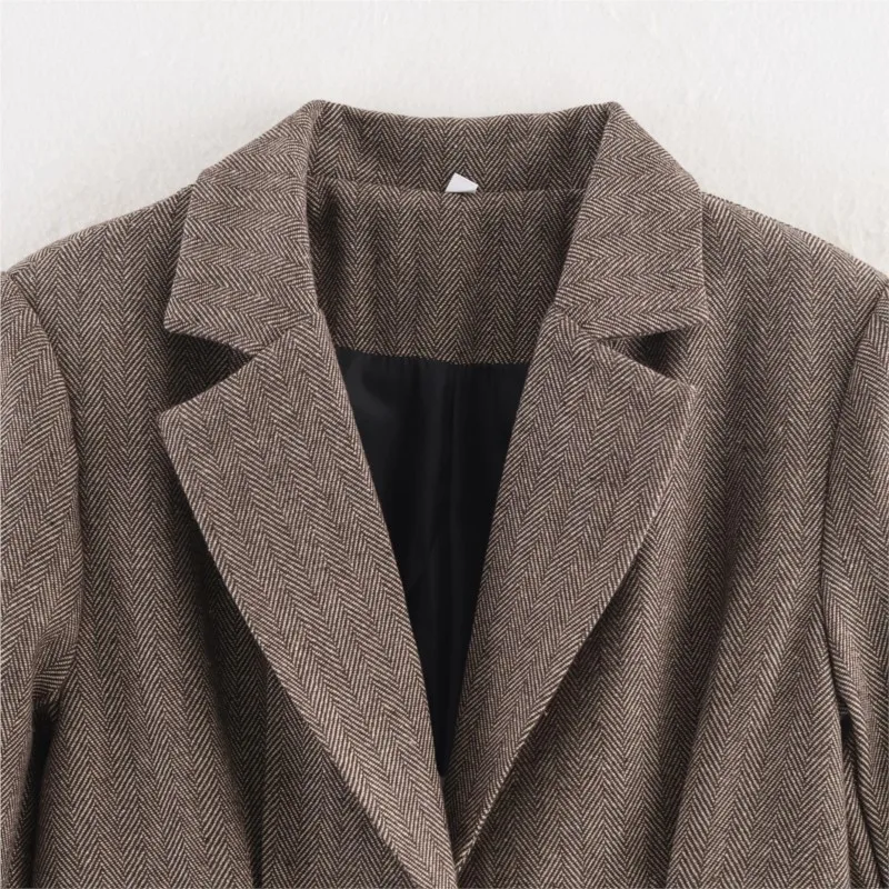 Brown Classic Women's Jacket  suit collar Fashionable casual one-piece spring / autumn street fashion suit jacket