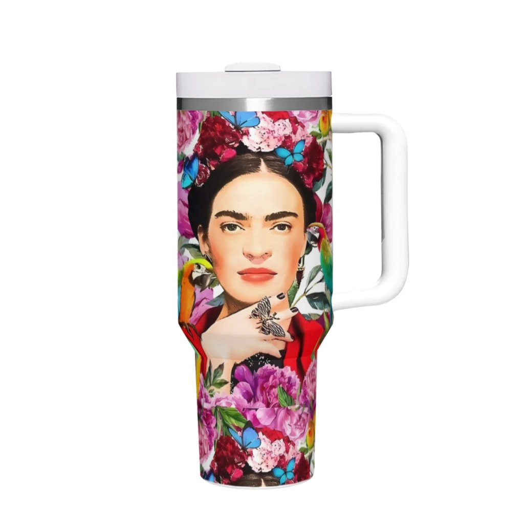 frida.forever 40 oz Tumbler with Handle and Straw Lid,Stainless Steel Insulated Tumblers,Travel Coffee Mug Cup