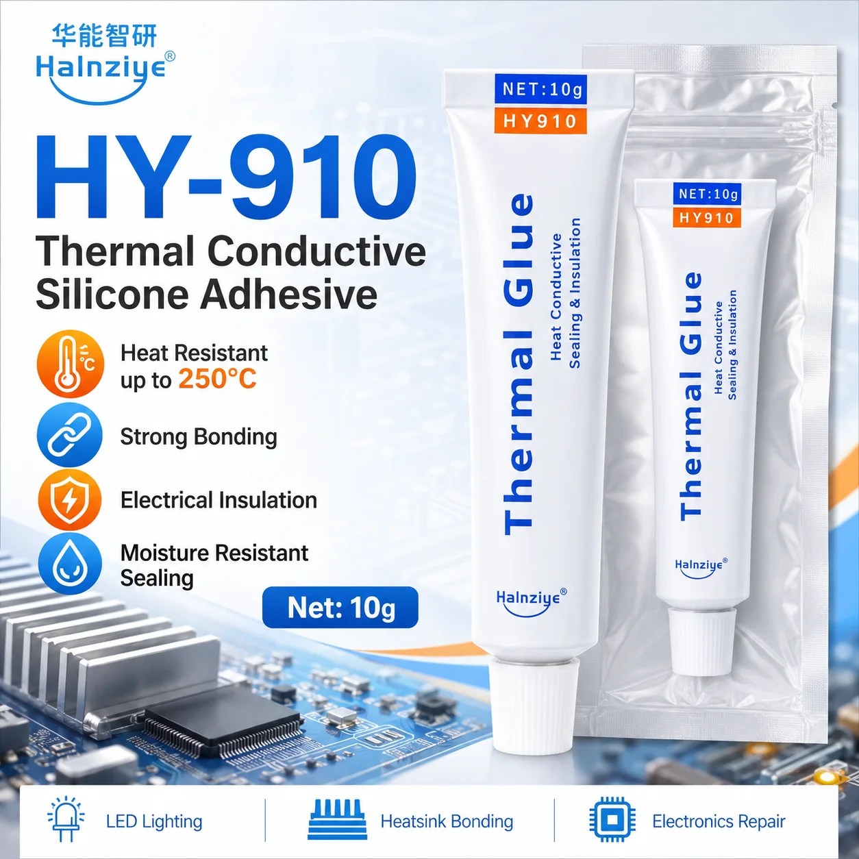 Colle thermique conductrice Halnziye HY910 10g, adhésif pour dissipateur thermique pour LED, CPU, GPU, refroidissement, dissipation de la chaleur, collage