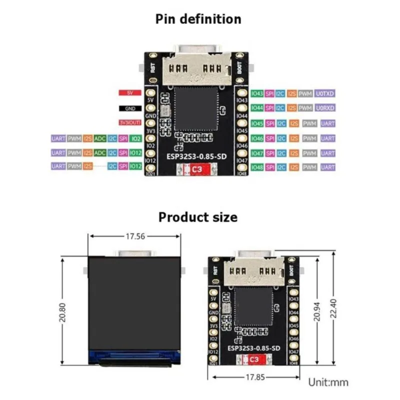 スーパーセール-esp32-s3-ミニ開発ボード-085-インチ-lcd-ディスプレイ-rgb-128x128-スクリーン-bluetooth-5-sd-ポート付き-arduino-welde-用