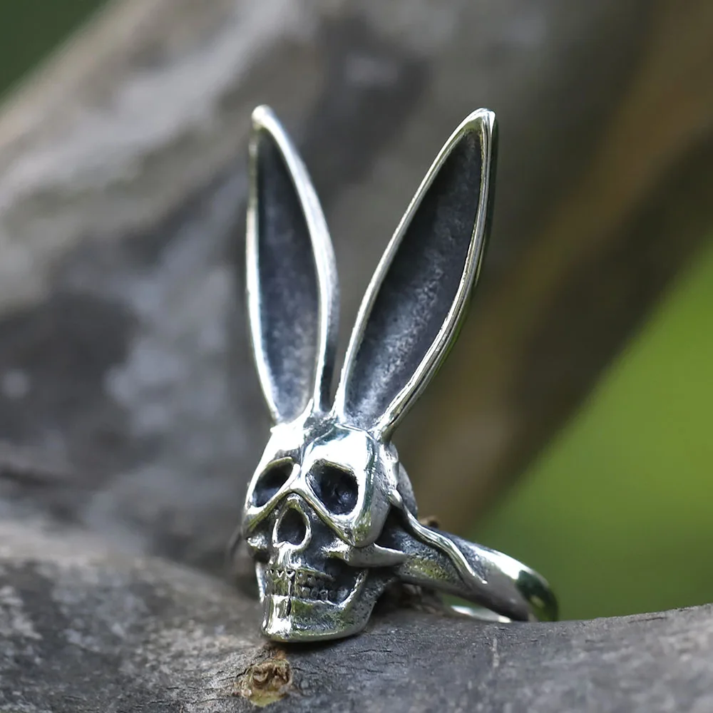 2024 NEW Men\'s 316L stainless steel rings Vintage Halloween Gothic Funny Skull Rabbit punk fashion jewelry free shipping