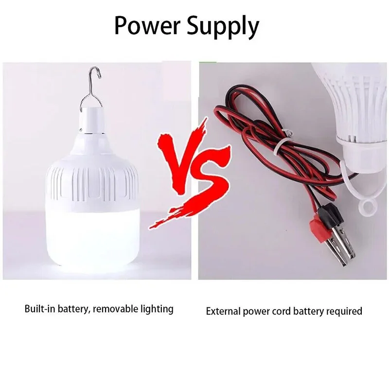 80W USB Rechargeable Bulb Lamp Outdoor LED Bulb Lighting Portable Camping Lamp Energy-saving High Power BBQ Tent With Hook Light