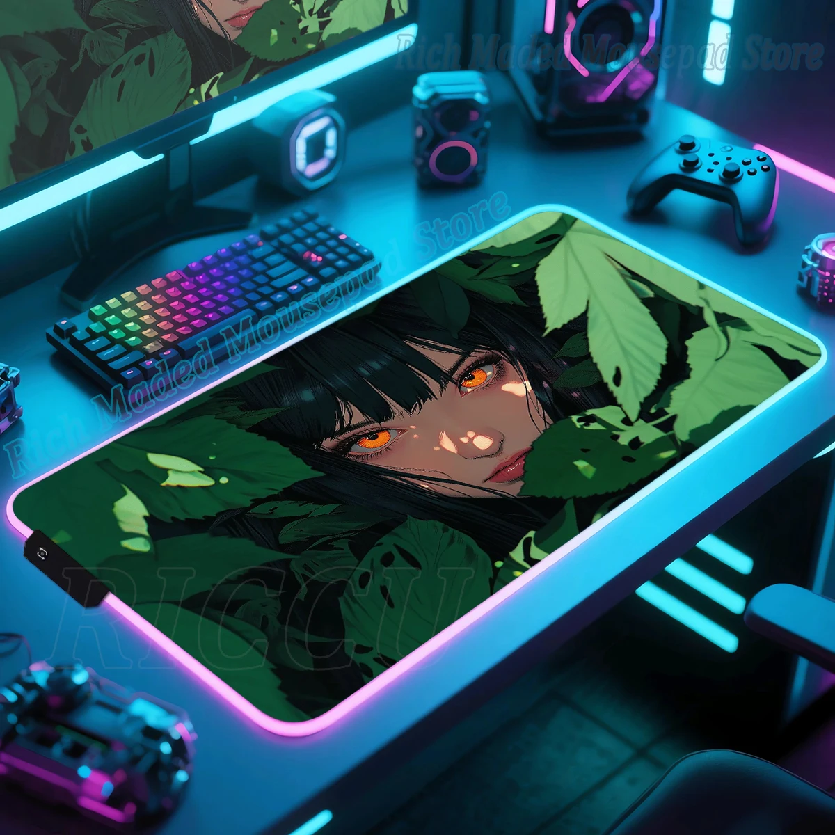 

Anima Girls Xxl Mouse Pad RGB Art Anime Girl Deskmat Led Pc Accessories Gaming Computer Keyboard Mousepad Extended luminous Mat