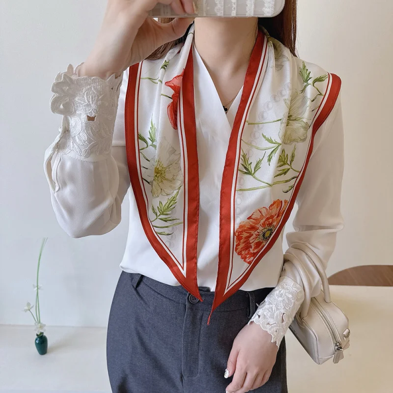 

High-quality faux silk twill printed scarf women, office neck scarf, trendy and fashionable outerwear si