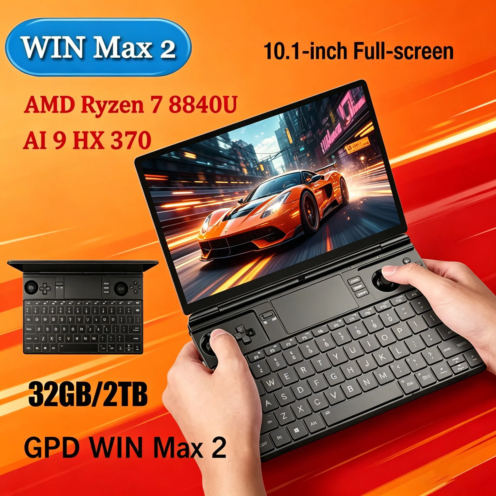 Fury Prime GPD WIN Max 2 32GB RAM 1TB 2TB SSD Hard Disk CPU AMD 8840U AI9 HX370 Processor Gaming Laptop Mini PC for High view 6