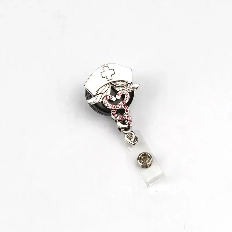 Nurse Cap Retractable Badge Reel Alloy Rhinestone Badge Holder Medical Worker Work Card Holder Accessories Hospital Supplies