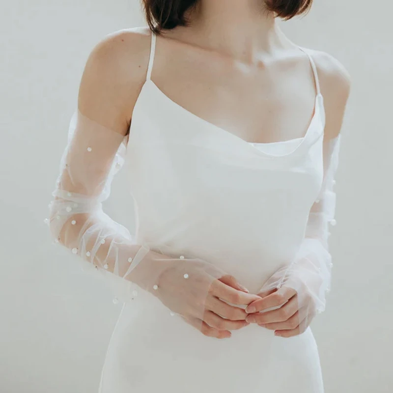 ลูกไม้ที่ถอดออกได้ยาวถุงมือเจ้าสาว Hollow Out โปร่งใสสีขาวงานแต่งงานผู้หญิงตาข่ายตกแต่งแขนแขน