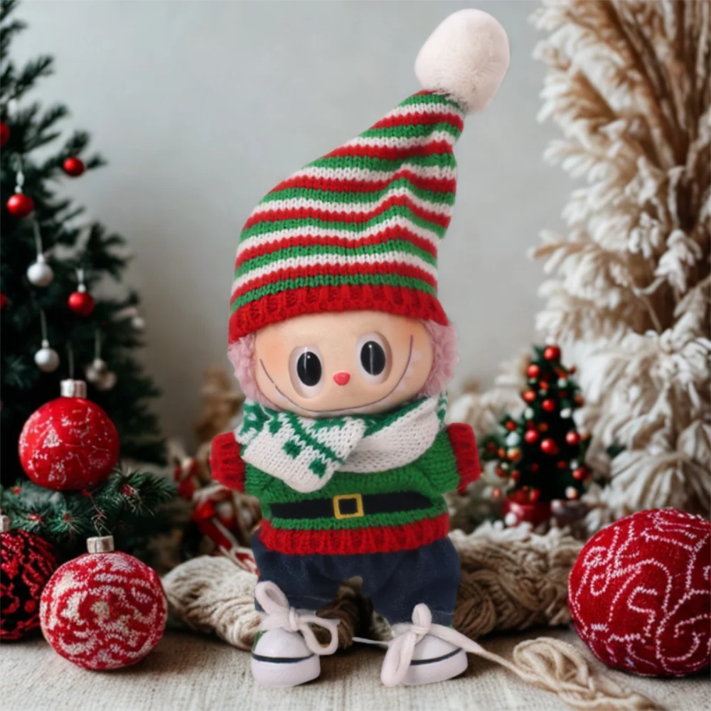 

Christmas Red 6Pcs/Set For Labubu Clothes Accessories V1 V2 V3 17cm Plush Doll Toys For Girls