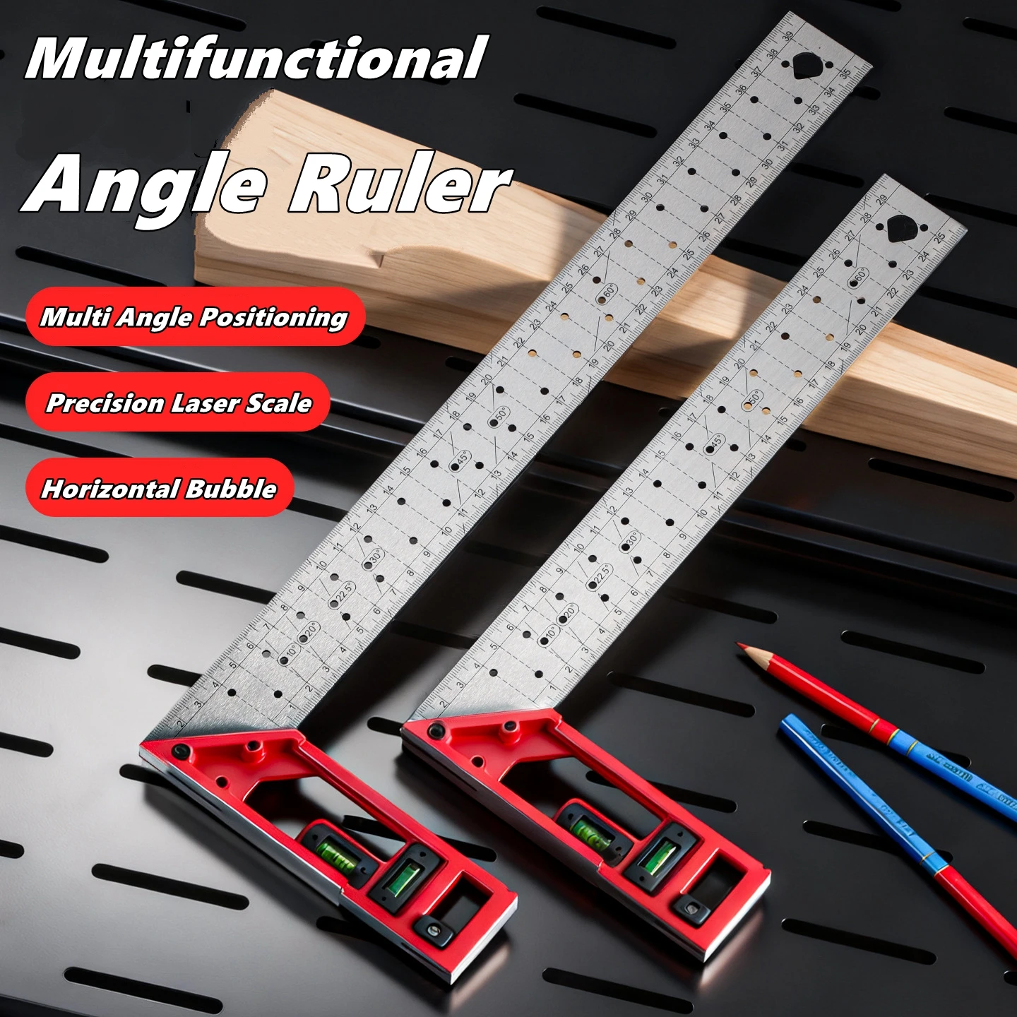 

Quick-Positioning Woodworking Angle Ruler Level Metal Carpentry Right Angle Ruler Stainless Steel Multi-Angle Measuring Tool