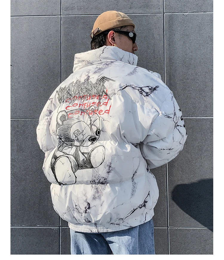 Hip Hop Winter Jacket Parka Men Graffiti printing Streetwear Windbreaker Harajuku Winter Padded Jacket Coat Warm Outwear Zipper