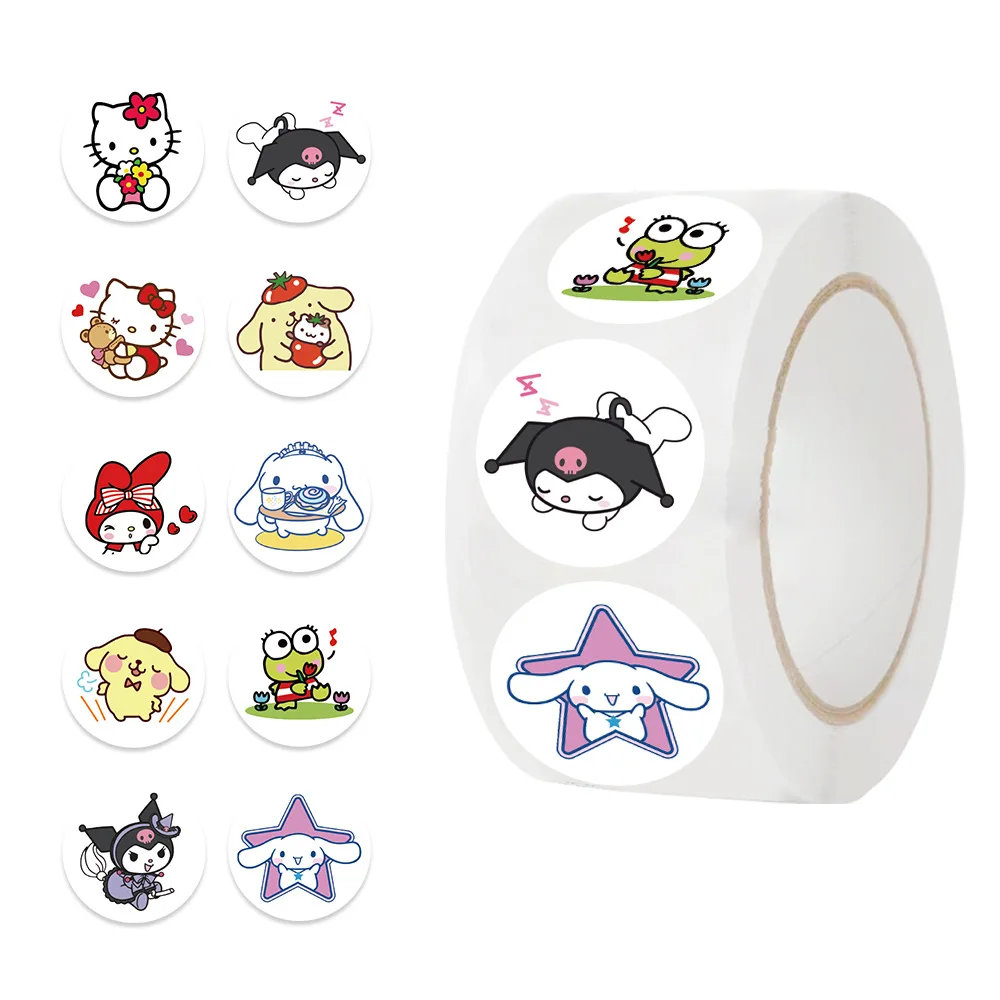 500pcs/Roll Sanrio Kitty Kuromi Melody Pochacco Stickers Creativity DIY PVC Laptop Decals Decoration Stiker Reward Gift Toys