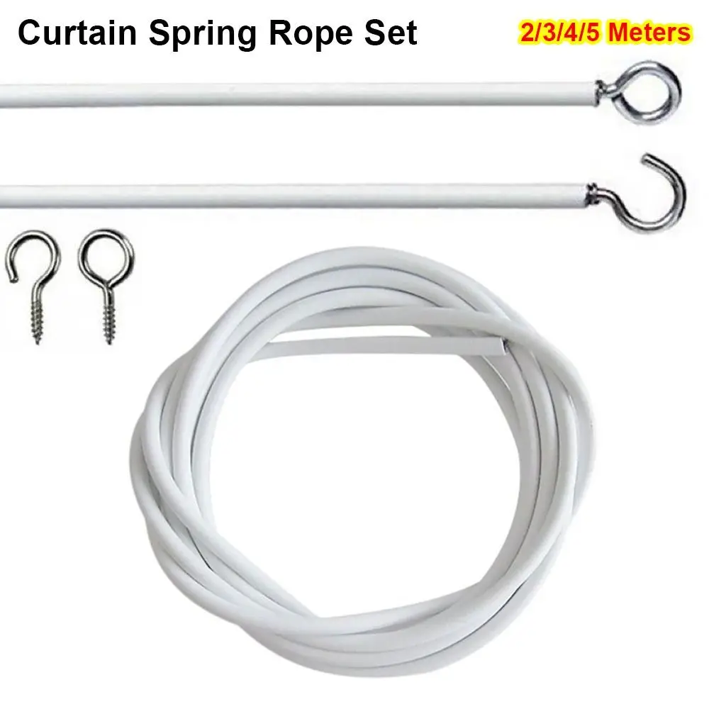 1Set New 2/3/4/5 Meters Curtain Spring Rope PVC Steel with HOOKS EYES Window Cord Cable Net White Curtain Track Wire