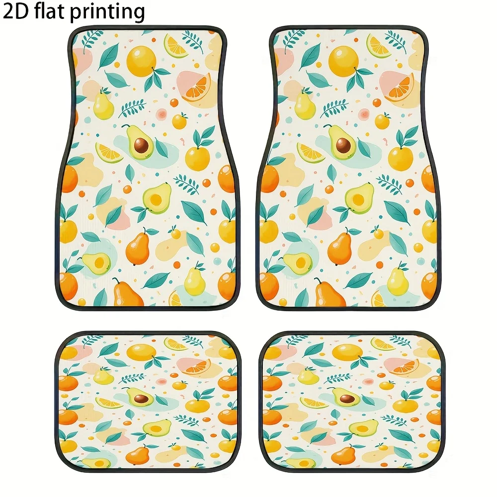 4pcs Car Floor Mats, Featuring A Fruit Slice Leaf Background Pattern, Universal Car Mats Made Of Polyester Fiber, Wear-Resistant