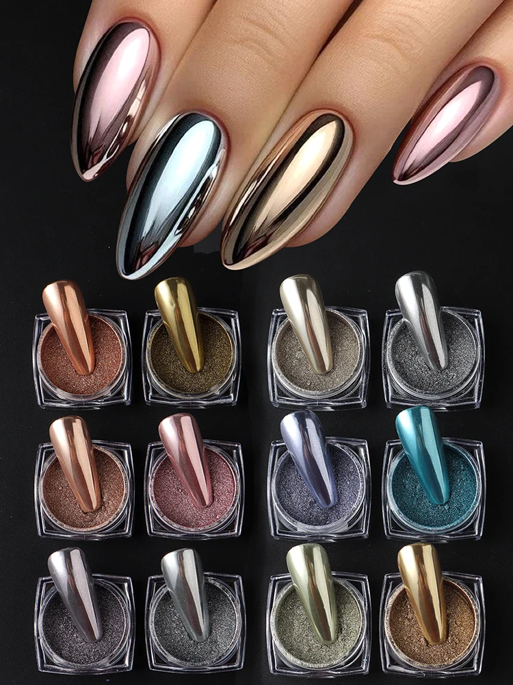 6/12 Stuks Goud Zilver Rose Chrome Nagelpoeder Luxe Metallic Spiegel Glitter Wrijven Pigment Stof Y2K Prachtige Nail Art decoratie - afbeelding 2