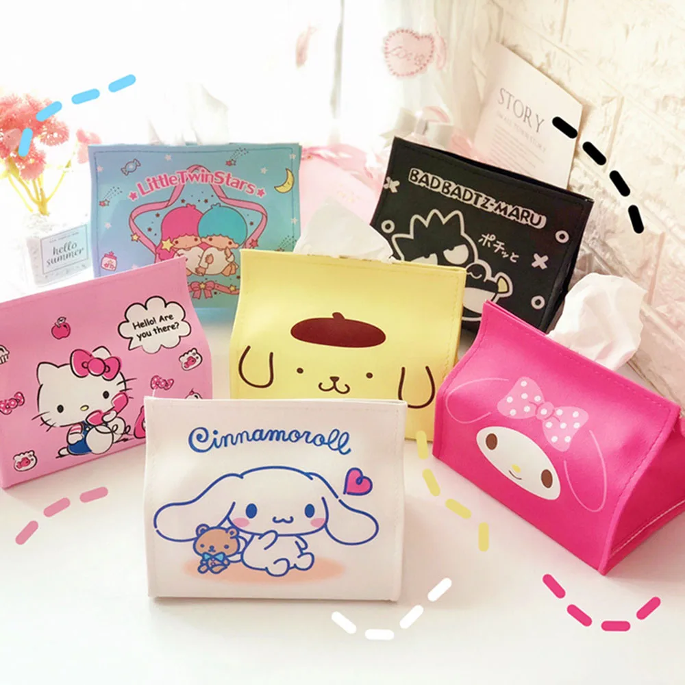 Caja de papel de dibujos animados de Anime Sanrio Hello Kitty Kuromi Melody Cinnamoroll, caja de pañuelos impermeable para escritorio y sala de estar a la moda