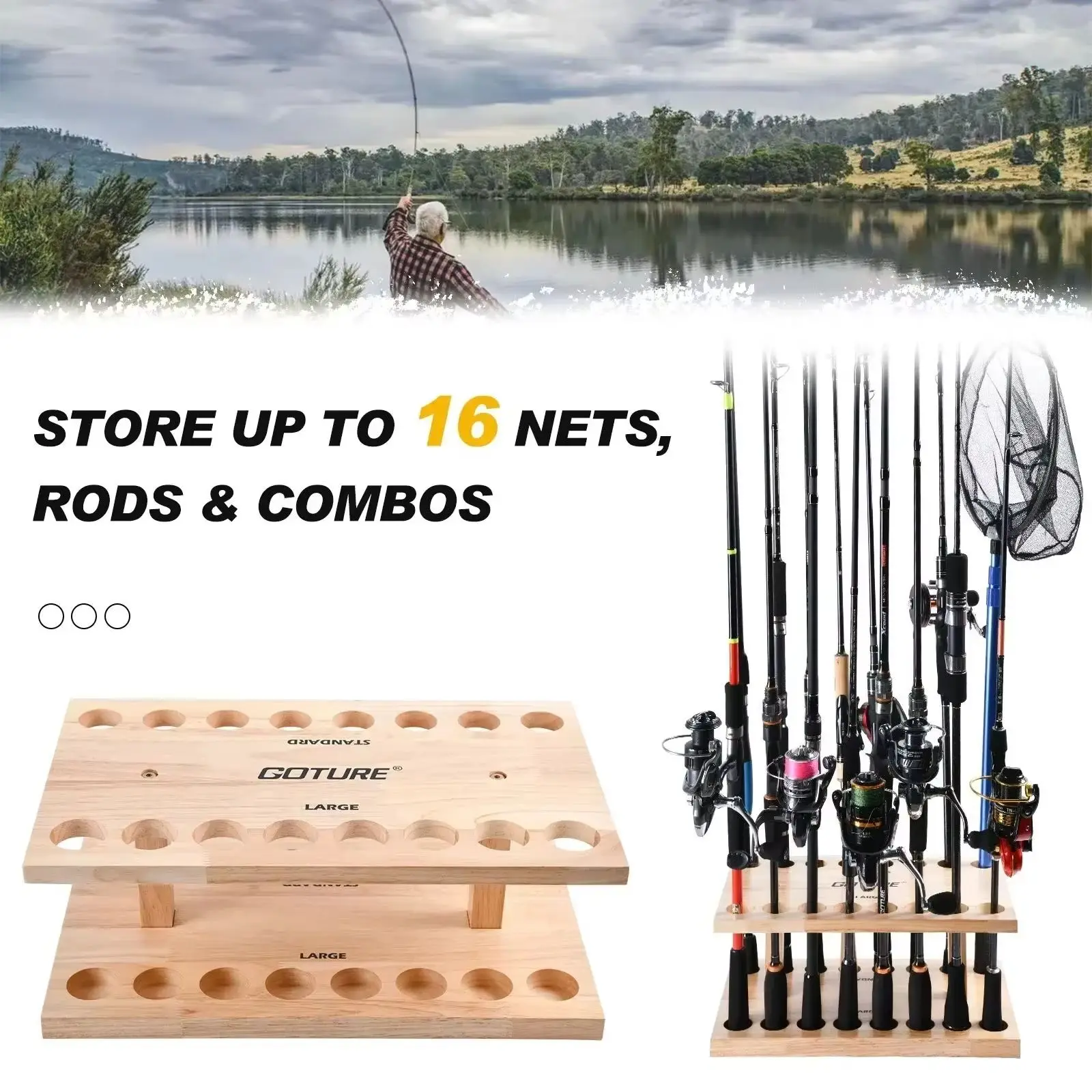 Fishing Rod Holders Rack 16-Rod Square Rod Holder Wall Mount Modular for Garage Fishing Rod Display Stand Fixed Frame