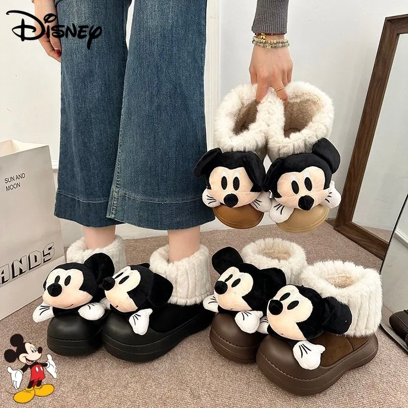 أحذية ديزني اللطيفة على شكل بضائع كرتونية ميكي للنساء، طراز شتوي عصري ومتعدد الاستخدامات، أحذية قطنية حلوة ودافئة #1