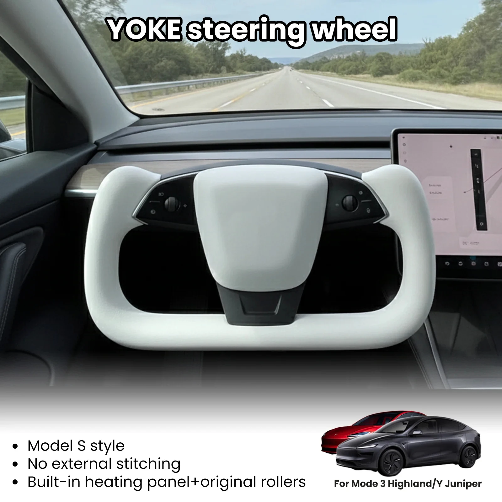 

for New Tesla Model Y Juniper 2025 Yoke Handle Steering Wheel With Heating NAPP Leather Alcantara Steering Wheel Car Accessories