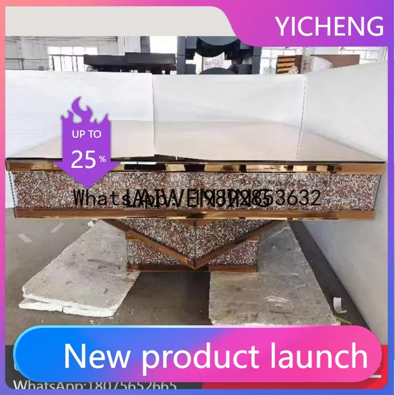 

LYY light luxury rose gold 3D three-dimensional mirror rhinestone glass living room square coffee table