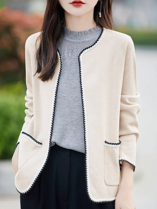 

Knitted Open Cardigan Women's Long Sve Loose Outerwear Color Blo Spring Autumn Top Faion Ele Sle