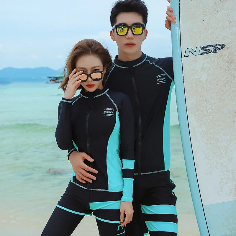 Rash Guard Diving Suit Snorkeling Suit Separate Sun Protection Suit Men Women Long Sleeves Trousers Couple Zipper Swimsuit