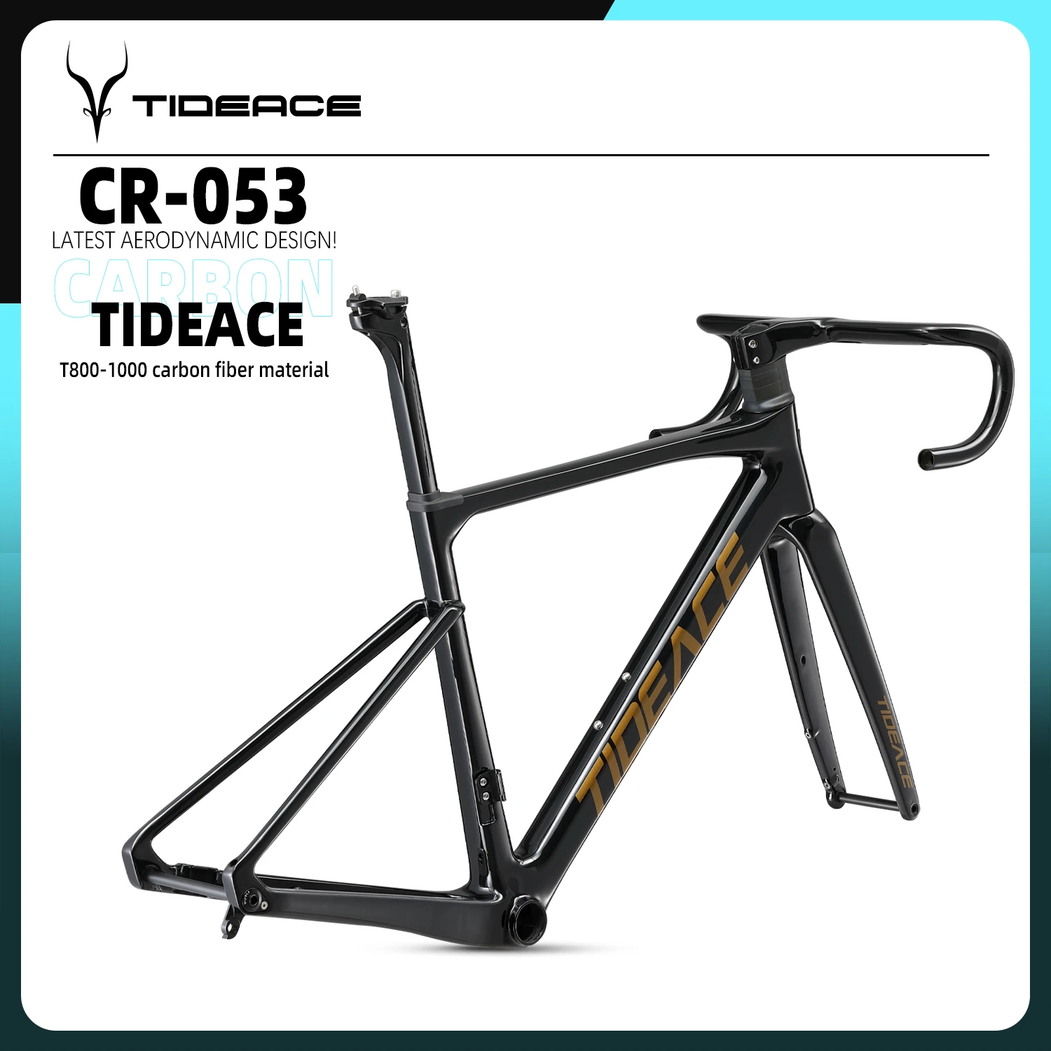 Tideace Ultra Light Weight Carbon Fiber Road Bike Frame Disc Brake All Internal Cable Bicycle Frameset Integrated Bar