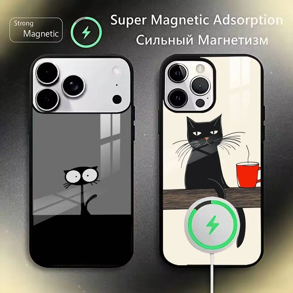 Funny Cool Cat Silicone  Phone Case For iPhone17,16,15,14,13,12,11 Plus,Pro Magnetic with Magsafe Wireless Charging
