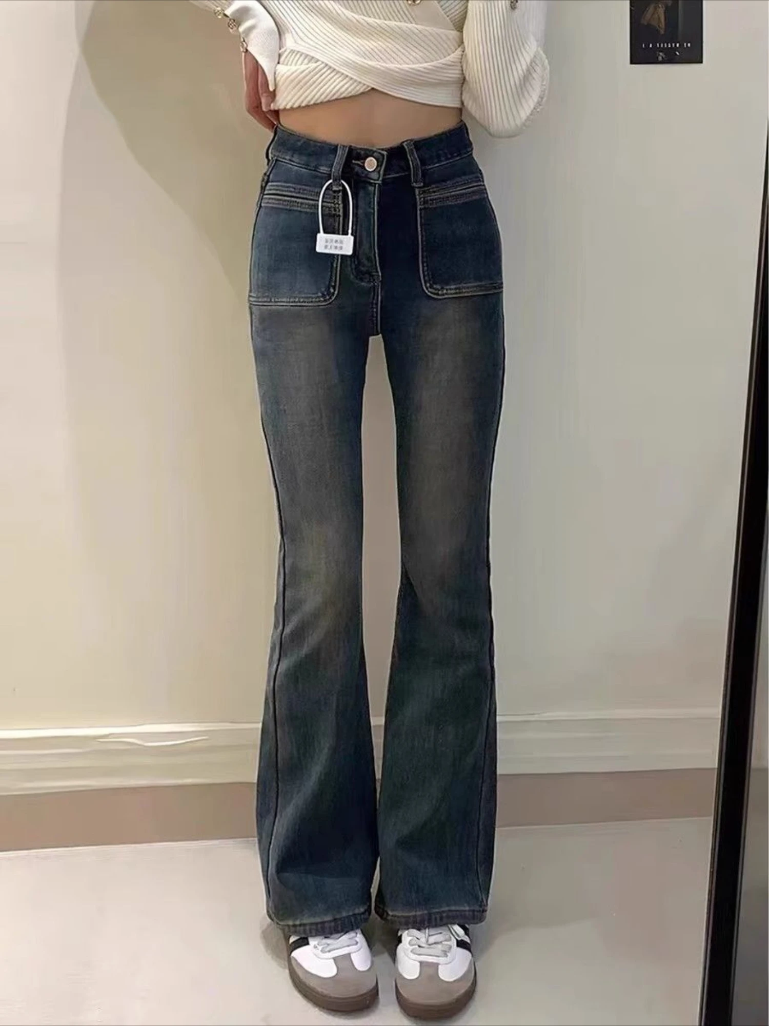 Jean Évasé en Denim pour Femme, Taille Haute, Rétro, Astronomique, Mode Harajuku, Étiré, Jambes Larges, FJM