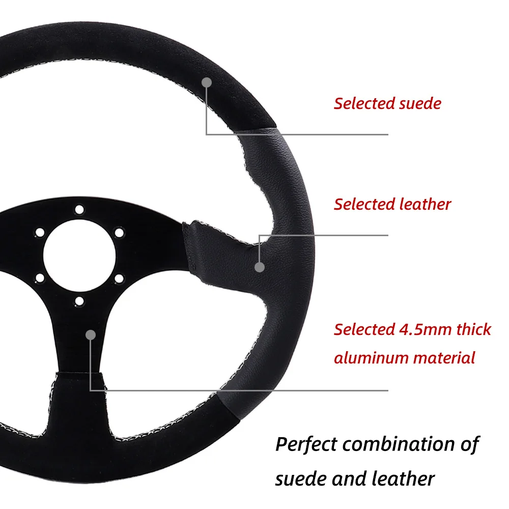 Racing Steering Wheel Suede/Leather 345mm/14Inch Steering Wheels Aluminum Frame with Horn Button PCD=6x70mm