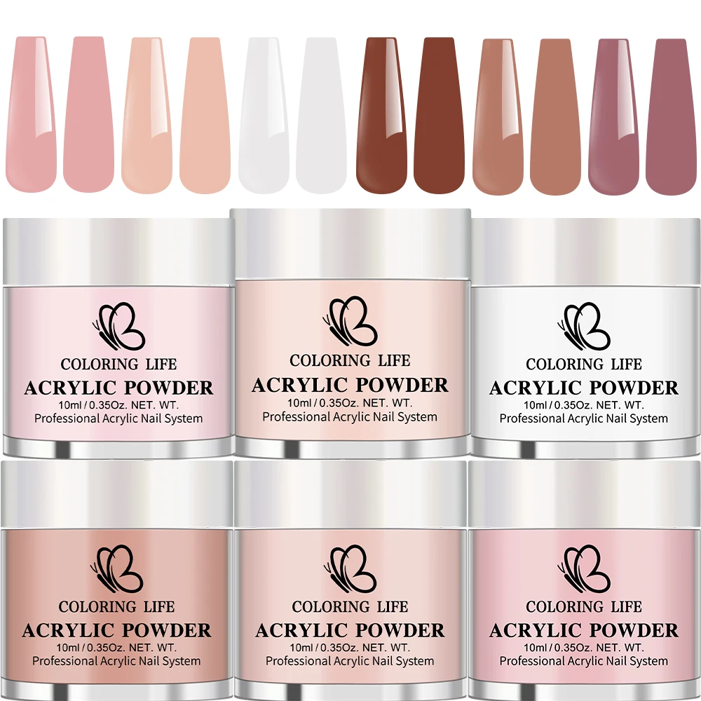 

6Colors/Set Professional Pink White Acrylic Powder Fall Winter Nude Brown Color Polymer Powder For Nail Extension Crystal Dusts