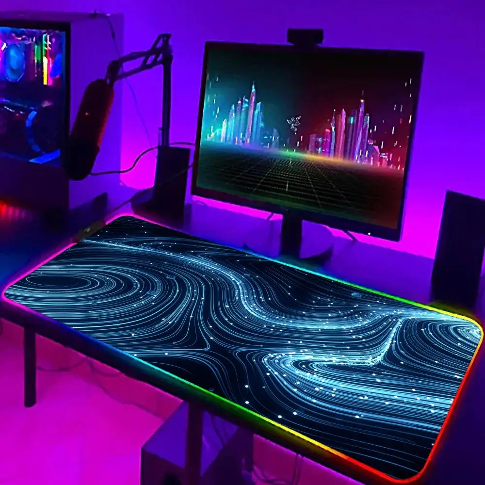 

Blue Fluid Mouse Pad XL RGB Gaming Mouse Pad Gamer Accessories Large LED Light Mousepads PC Computer Desk Mat with Backlit 30X60