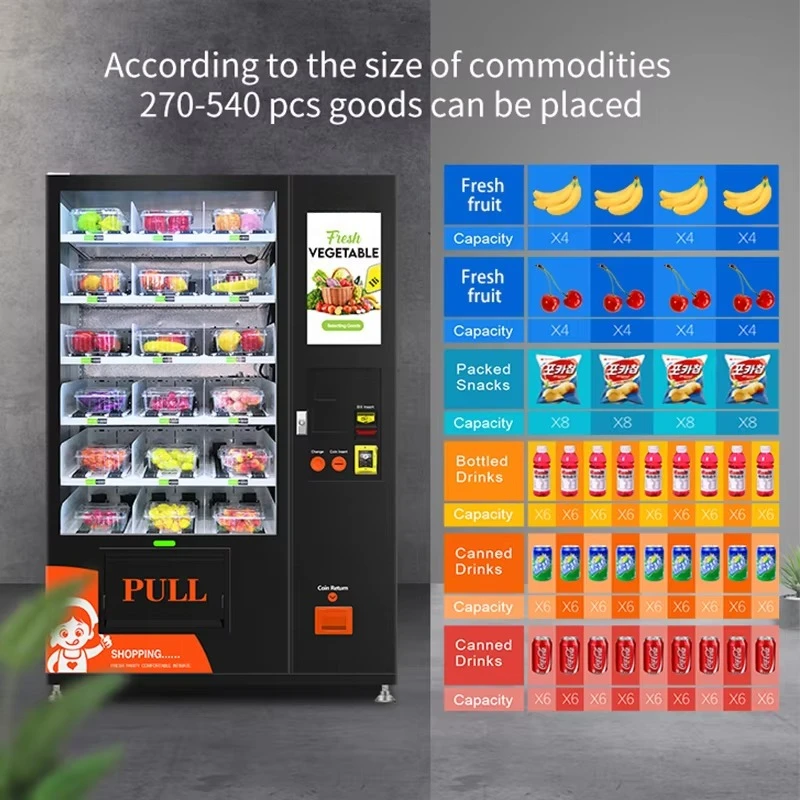 Intelligent Robot Arm Snack Beverage Combo Vending Machine Customizable Exterior Color Big Screen Advertising