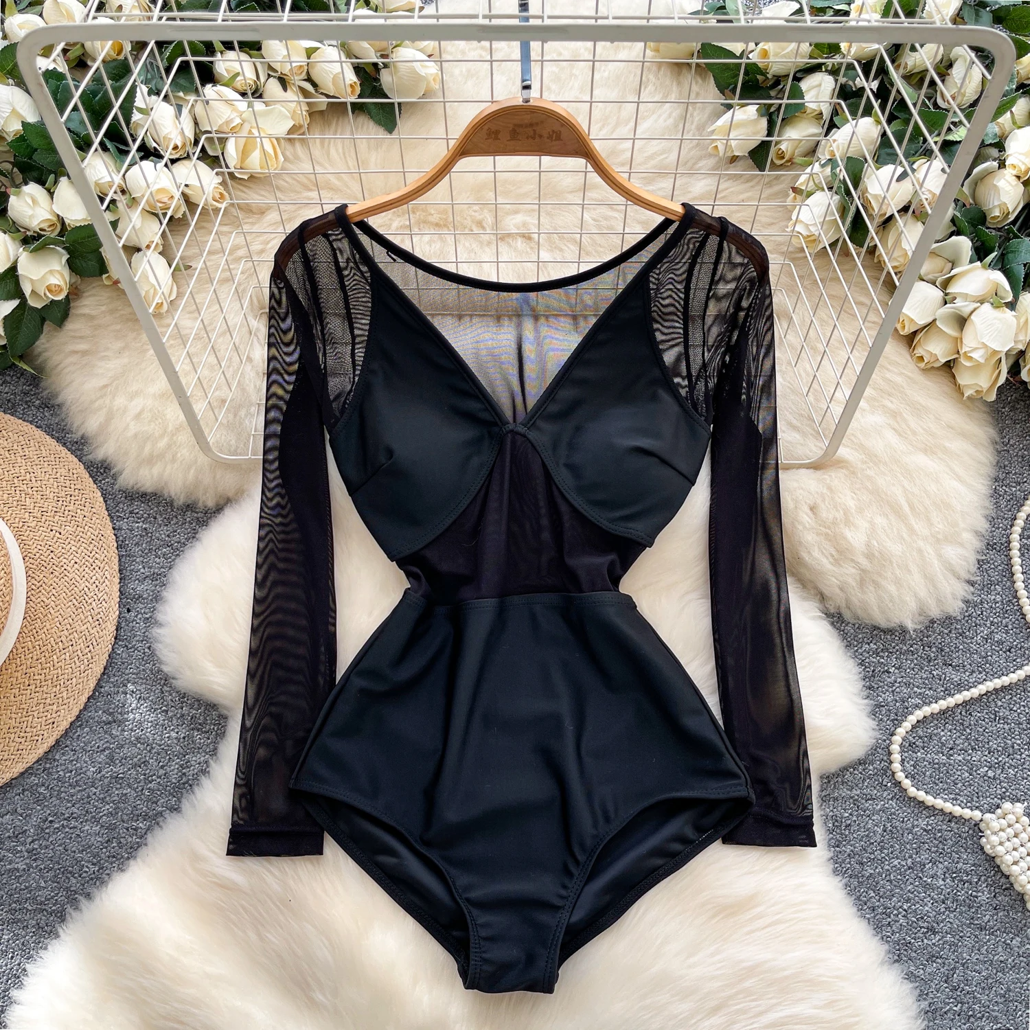 

Женские Hotsweet, тонкие сетчатые боди с длинными рукавами и винтажными бретелями, шикарные комбинезоны, тонкая верхняя одежда