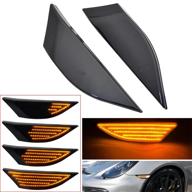 

2pcs Car LED Running Water Side Marker Lights Smoked Shell Yellow Light Four Row For 2012-2016 Porsche 991 Auto Led Lights