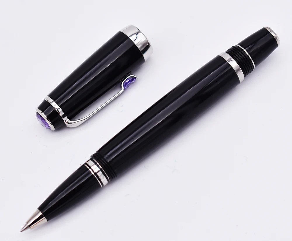 Crocodile Classic Black Rollerball Pen, Sapphire on Top with Golden Clip Writing Gift Pen Box Optional for Office Business