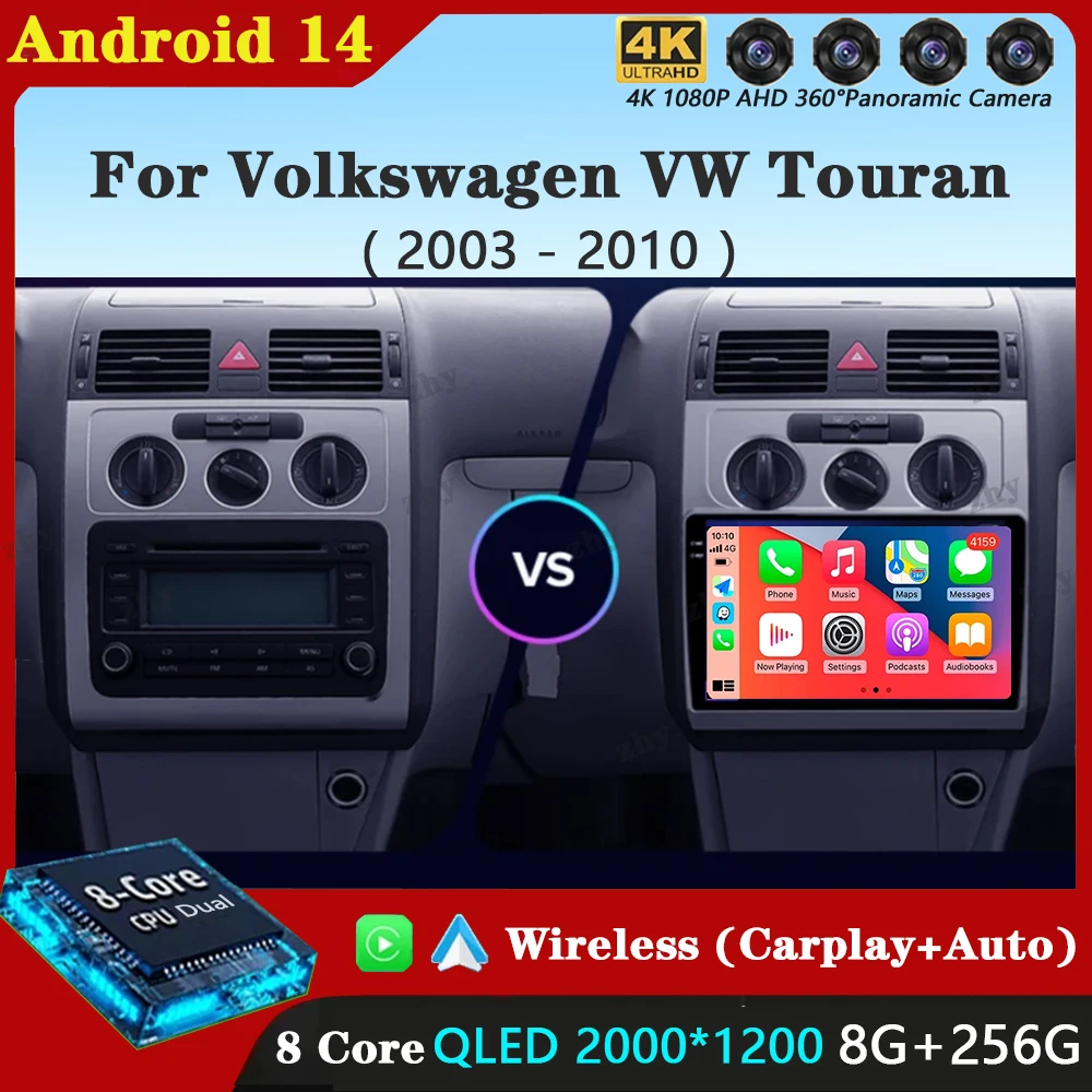 

Автомобильный радиоприемник на Android 14 для Volkswagen VW Touran 1 2003 2004 2005-2010, GPS-навигация, мультимедийный плеер, стерео, Wi-Fi