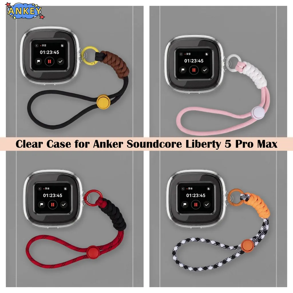 Funda para auriculares Bluetooth Anker Soundcore Liberty 5 Pro Max, funda protectora transparente de Tpu, bonita funda protectora suave con cordón de nailon