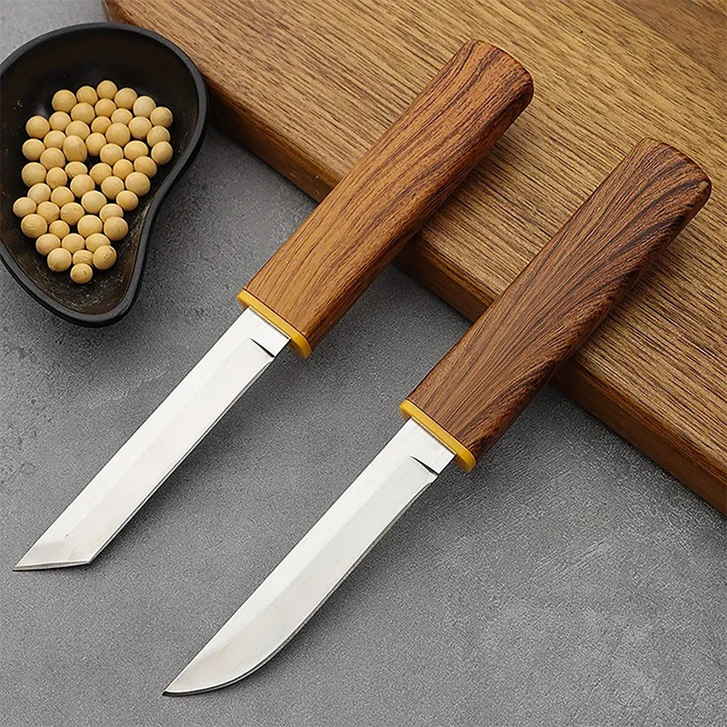 2-in-1 Kitchen Fruit Knife Multi-purpose Cutting Knife for BBQ Box Cutter and Vegetables Portable EDC Pocket Knife with Scabbard